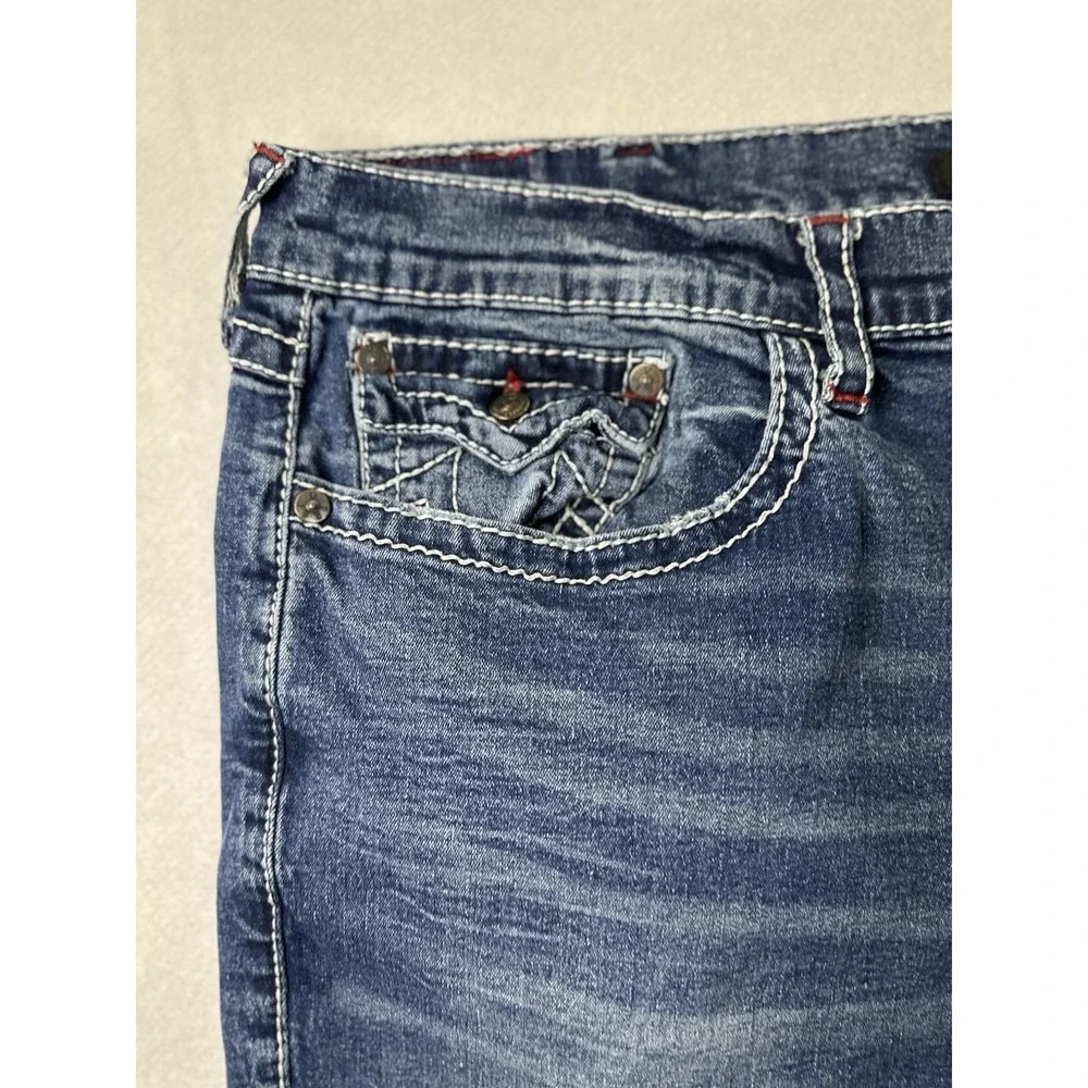 True Religion Jeans Mens 44x32 Blue Ricky Straight Flap Whisker Y2k World Tour